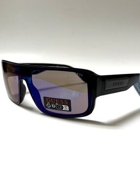 New GUESS Wrap Around Sunglasses GO00055 Acetate Black Iridescent Lens